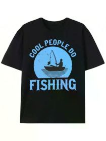 "Cool Man Fishing" Men's Black Cotton T-Shirt - Unique Bass Pattern, Ideal for Dads and Outdoor Lovers, Perfect Father's Day Gift (Color: black, size: M)