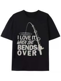Men's Front Printed Short Sleeve T-Shirt - Comfortable and Breathable Summer, Spring & Fall Casual Top - Fisher Man T-Shirt, Fishing Dad Gift (Color: black, size: XL)